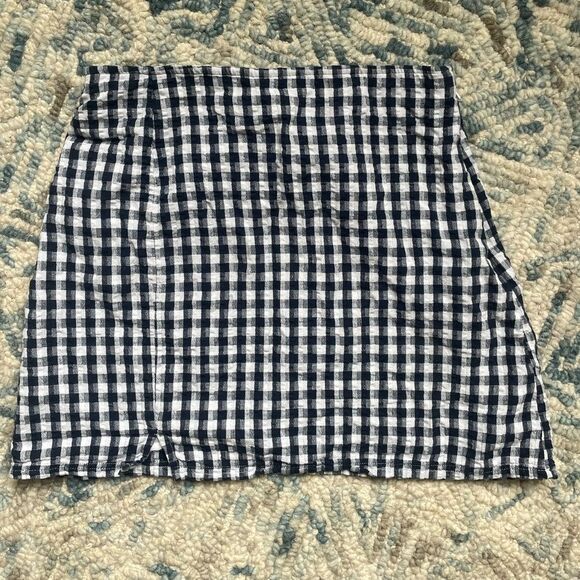 American Eagle  Womens gingham navy mini skirt size zipper fully lined medium - Picture 1 of 10